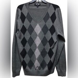 APT.9 Size Large Elegant V-Neck Sweater for Men - Black and Gray Wool / Acrylic